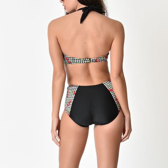 High Waisted Retro Style Cherry Print Bikini - Picture 2 of 7